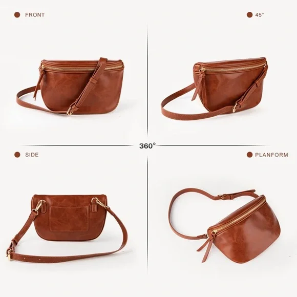 Lady Elegant Brown Leather Crossbody Bag - Picture 7 of 7